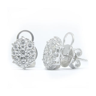 Oval Shape Cluster Miracle Setting Diamond Stud Earrings