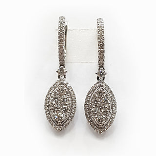 Marquis Shape Cluster with Halo Drop Diamond Earrings
