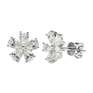 Five Petal Pear Shape Diamond Stud Earrings